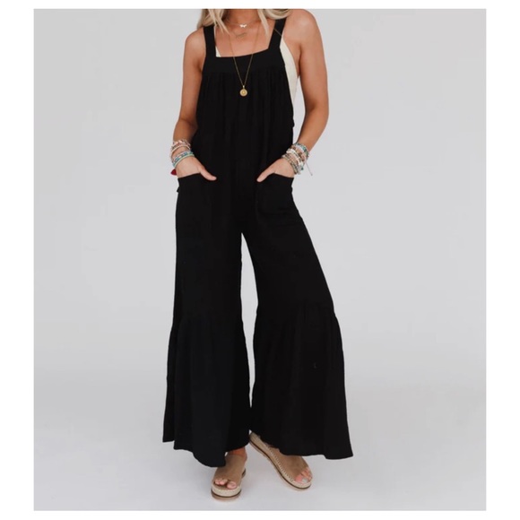 24 Boho Wide Leg Ruffle Hem Jumpsuit - Picture 6 of 7